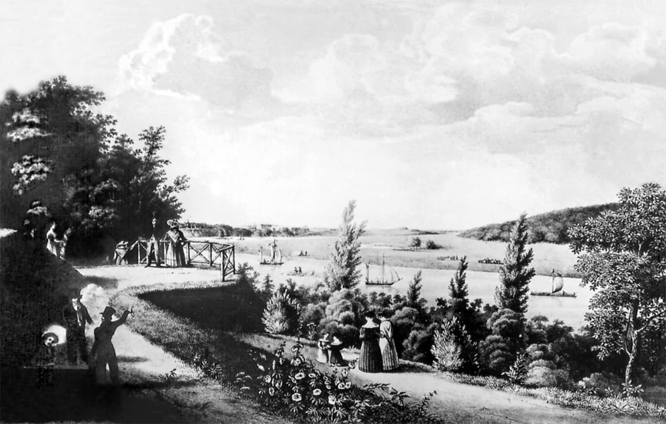 Вид на реку Мемель и Рагнит со стороны Обер-Айссельна, автор Кесслер, 1825 г.